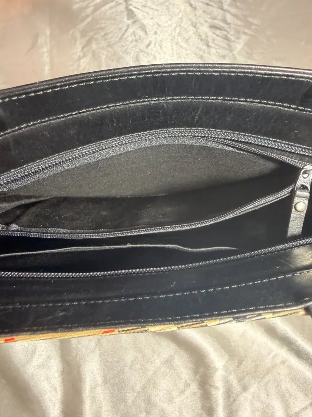 Burberry Black Leather Mini Tote Bag with Nova Check Trim